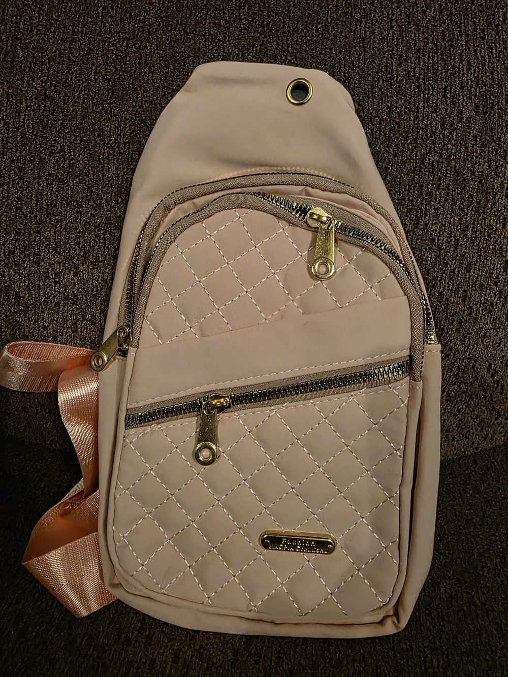 Quilted Pink Crossbody Sling Bag with Gold Hardware